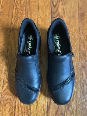 Rieker Black Leather Slip-On Casual Shoes